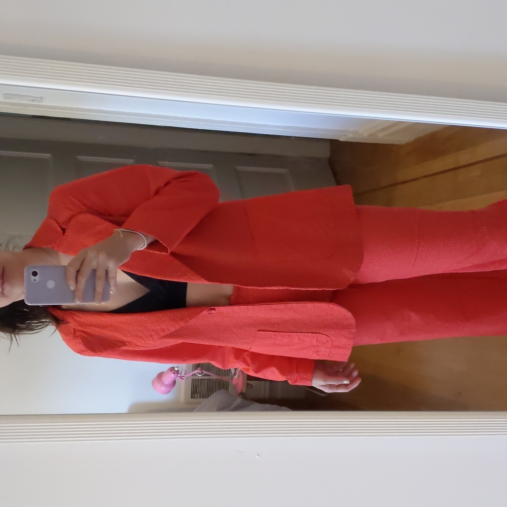 Red suit - blazer and pants. Tailored polka dots XS-S